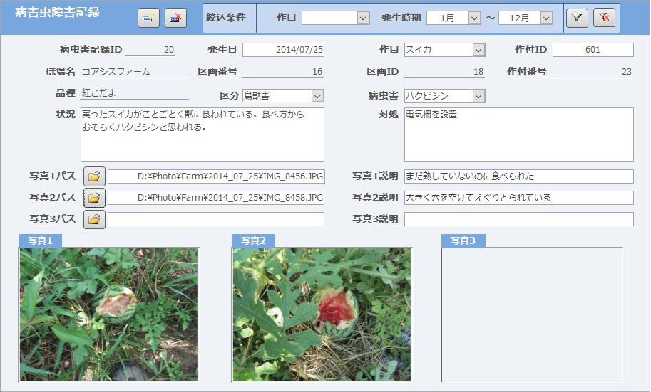 病害虫障害記録フォーム
